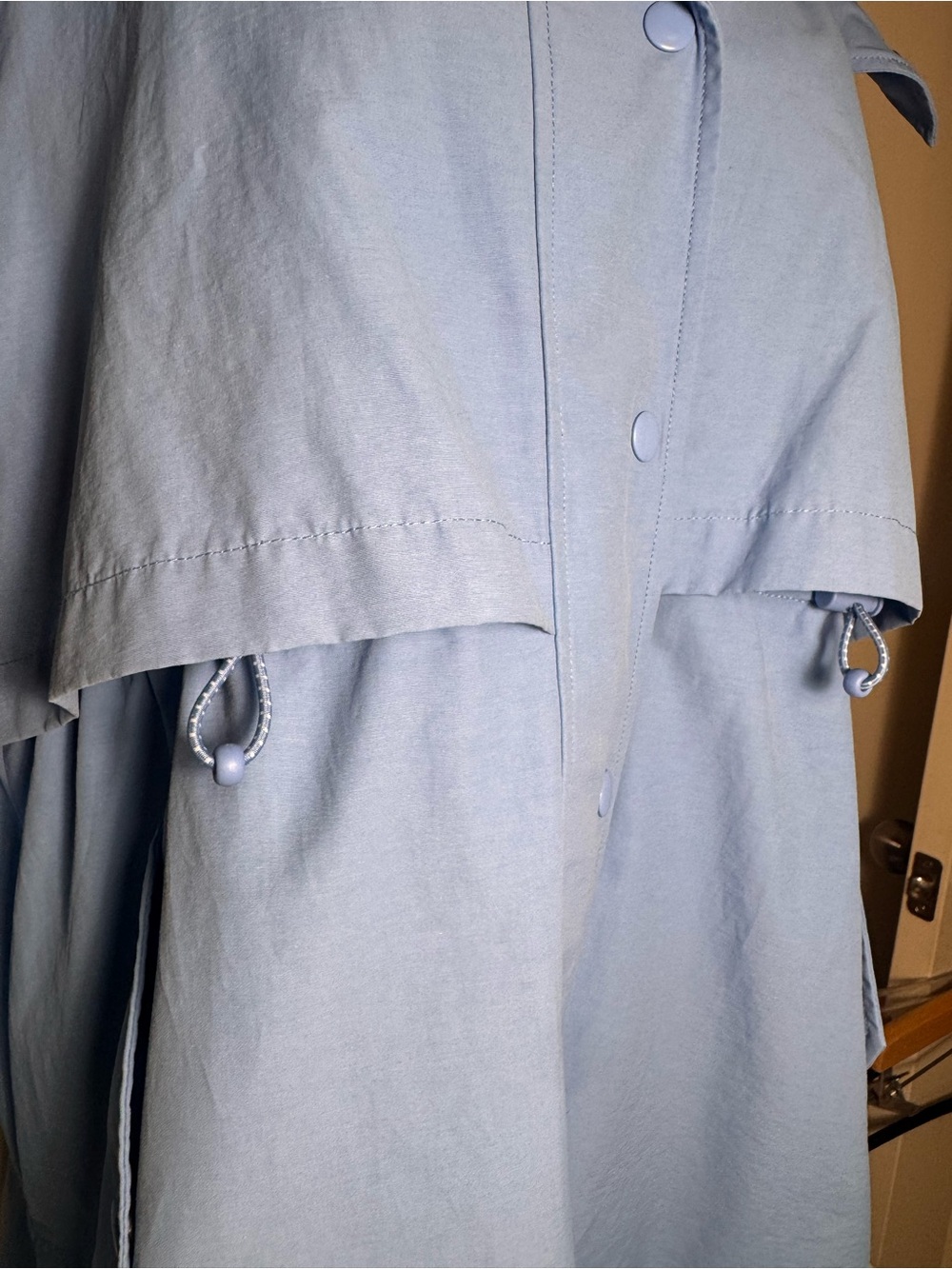 J.Crew Re-Imagined Women’s Blue Hooded Rain Coat Snap/Zip Mid-Length M - Picture 8 of 15